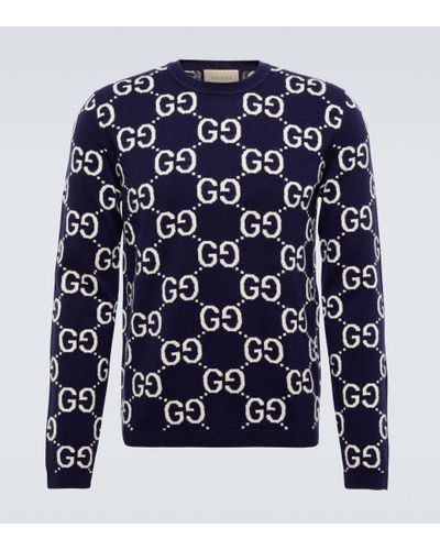 Gucci GG Jacquard Wool Sweater - Blue