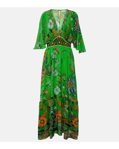 Camilla Embellished Floral Silk Maxi Dress - Green