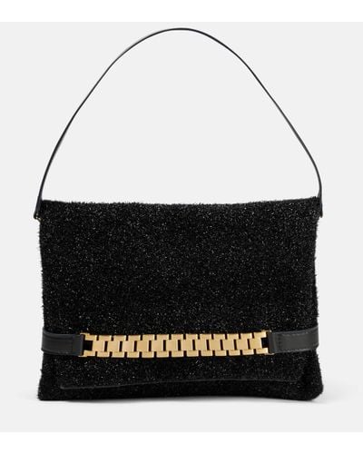Victoria Beckham Chain Medium Glitter Shoulder Bag - Black