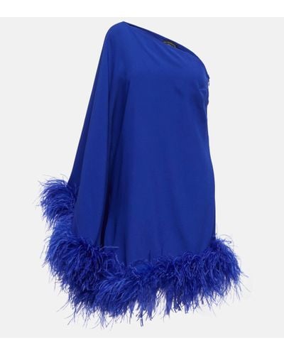 ‎Taller Marmo Mini-robe Asymétrique En Crêpe À Plumes Piccolo Ubud - Bleu