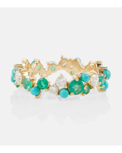 Sydney Evan 14kt Gold Ring With Diamonds And Emeralds - Blue
