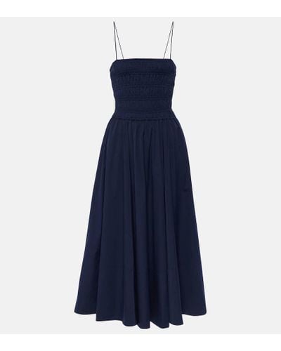Polo Ralph Lauren Smocked Cotton Midi Dress - Blue