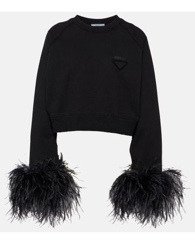 Prada Sweatshirt aus Baumwolle mit Federn - Schwarz