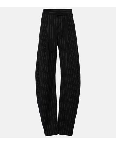 The Attico Pantalon ample raye a taille haute - Noir