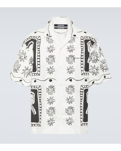 Jacquemus La Chemise Abstract-print Boxy-fit Linen Shirt - White