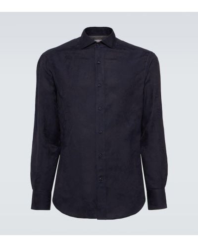 Brunello Cucinelli Hemd aus Baumwolle und Leinen - Blau