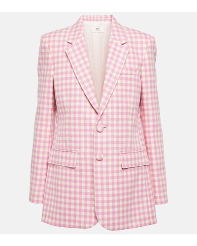 Ami Paris Checked Wool And Cotton Blazer - Pink