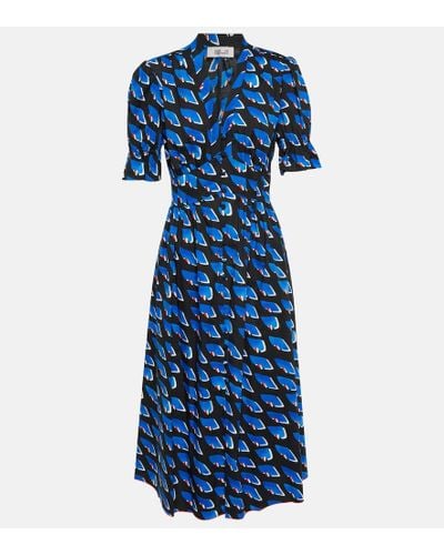 Diane von Furstenberg Bedrucktes Wickelkleid aus Baumwolle - Blau