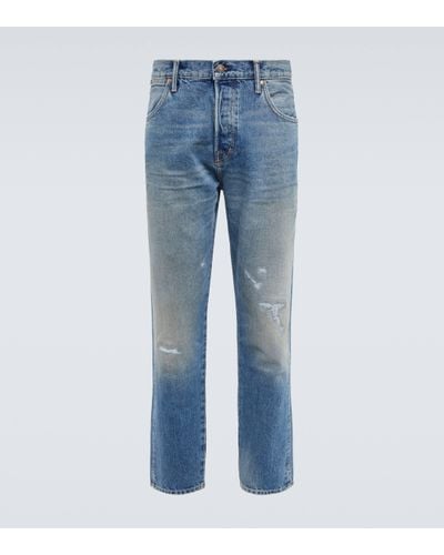 Tom Ford Distressed Mid-rise Tapered Jeans - Blue