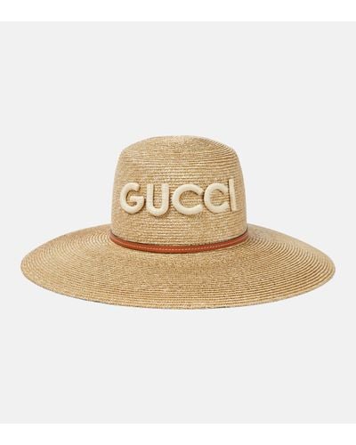 Gucci Chapeau en paille et cuir a logo - Neutre