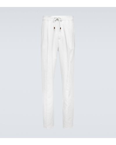 Brunello Cucinelli Pantalon en lin à lien de resserrage - Blanc