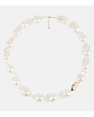 Mateo Baroque Pearl 14kt Gold Necklace With Diamonds - White