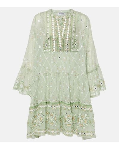 Juliet Dunn Embroidered Cotton Minidress - Green