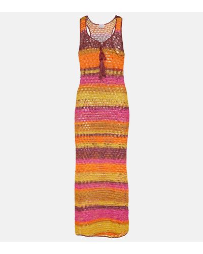 Anna Kosturova Striped Crochet Cotton Maxi Dress - Orange