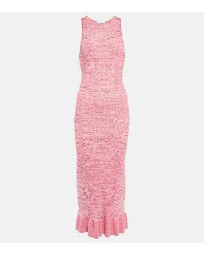 Ganni Ribbed-knit Midi Dress - Pink