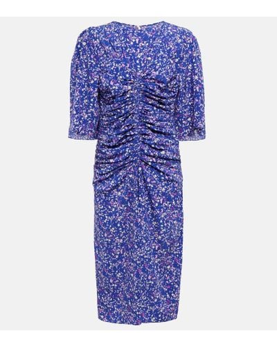 Isabel Marant Ruched Floral-print Silk Dress - Blue