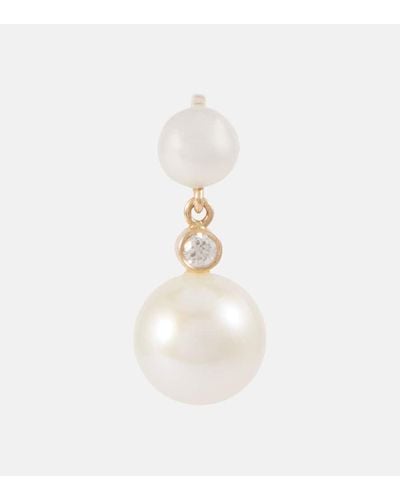 Sophie Bille Brahe Orecchino singolo Reve de Perle in oro 14kt con diamanti e perle - Bianco