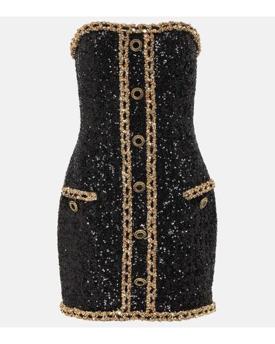 Balmain Bustier dress with sequin embroidery - Negro