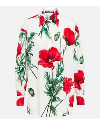 Dolce & Gabbana Camisa en popelin de algodon floral - Blanco