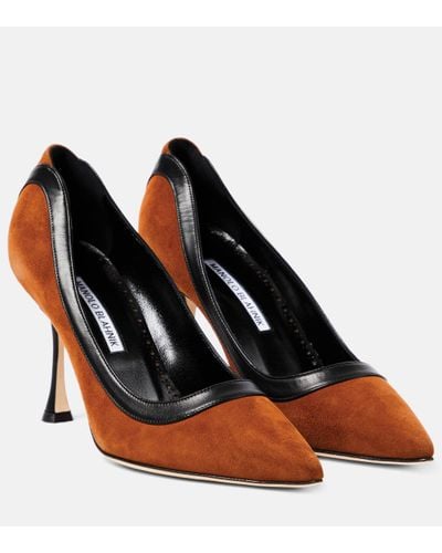 Manolo Blahnik Dalina 90 Leather-trimmed Suede Court Shoes - Brown