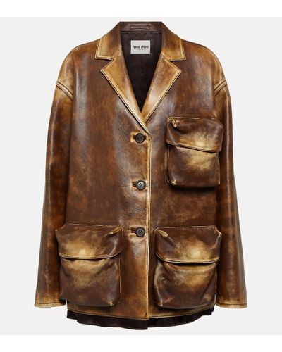 Miu Miu Leather Jacket - Brown
