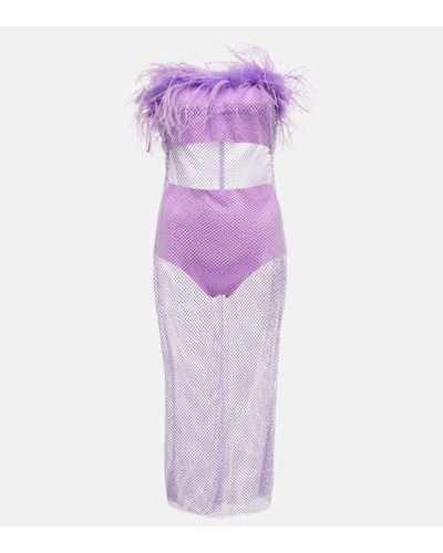 GIUSEPPE DI MORABITO Feather-trimmed Embellished Midi Dress - Purple