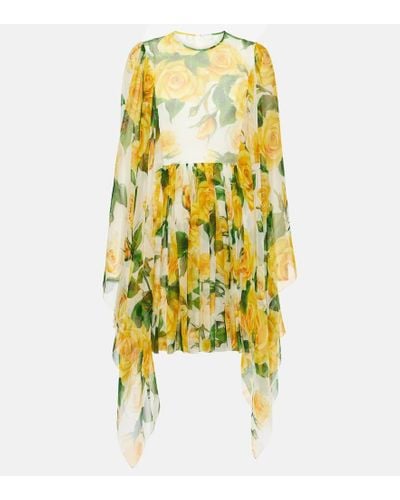 Dolce & Gabbana Floral Silk Chiffon Minidress - Yellow