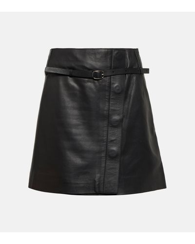 Yves Salomon Mini-jupe portefeuille en cuir - Noir