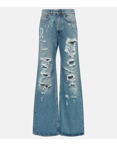 Rabanne Distressed High-rise Wide-leg Jeans - Blue