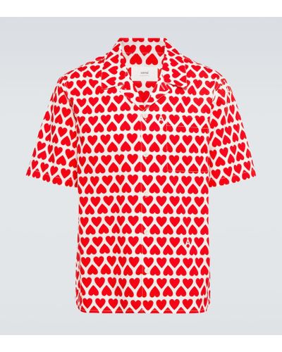 Ami Paris Cotton Bowling Shirt - Red