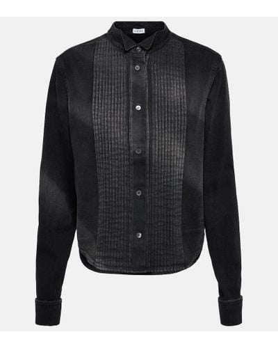 Loewe Camisa plisada de denim - Negro