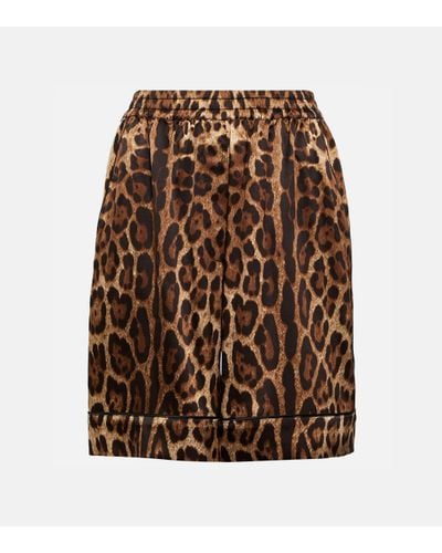 Dolce & Gabbana Mini-jupe en soie melangee a motif leopard - Marron
