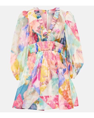 Zimmermann Floral Linen And Silk Minidress - Multicolour