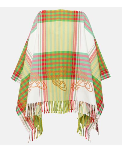 Vivienne Westwood Combat Tartan Wool And Cotton Poncho - Green