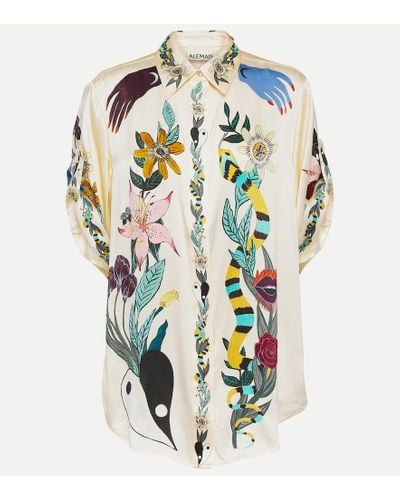 ALÉMAIS Camisa Meagan de seda floral - Blanco