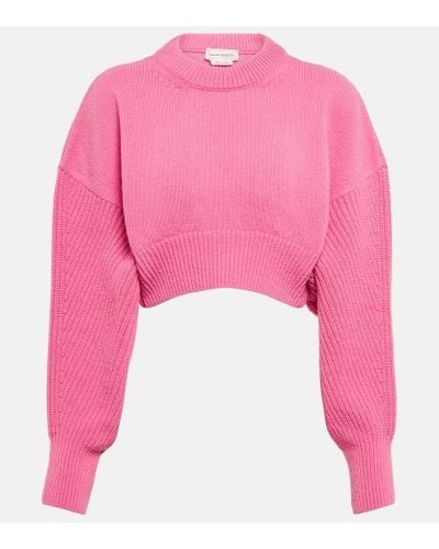 Alexander McQueen Oversized Cropped Wool Sweater - Pink