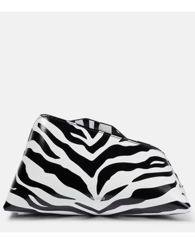 The Attico 8.30 Pm Zebra-print Leather Clutch - Black
