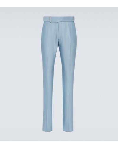 Tom Ford Atticus Ii Silk Twill Suit Trousers - Blue
