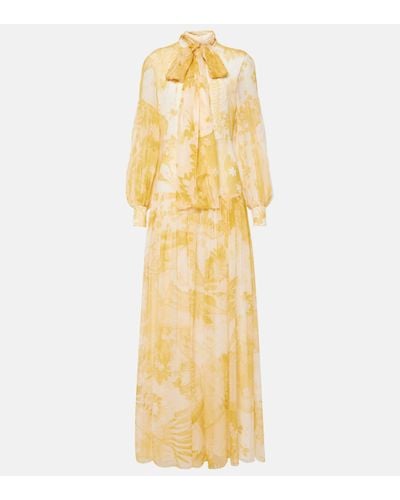 Erdem Printed Silk Voile Gown - Metallic