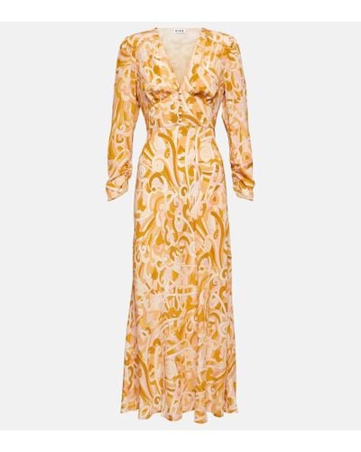 RIXO London Selma Printed Silk Crepe Midi Dress - Metallic