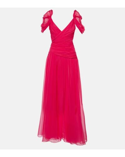 Oscar de la Renta Draped Silk Chiffon Gown - Pink