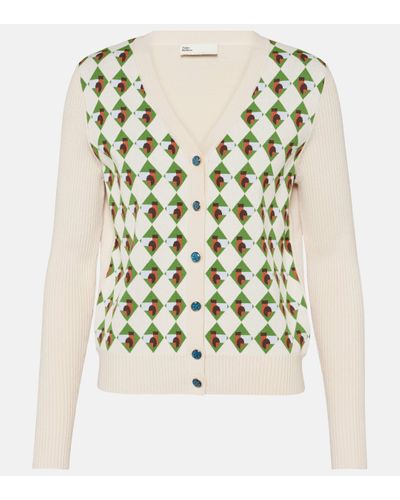 Tory Sport Jacquard Wool-blend Cardigan - Natural