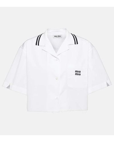 Miu Miu Camisa cropped en popelin de algodon - Blanco