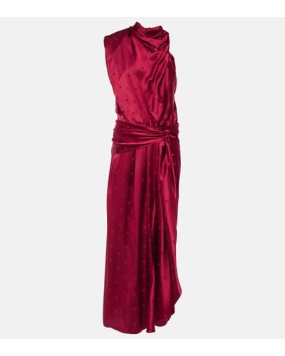 Johanna Ortiz Asymmetric Silk Jacquard Midi Dress - Red