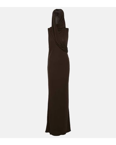 Saint Laurent Hooded Cutout Crepe Gown - Brown