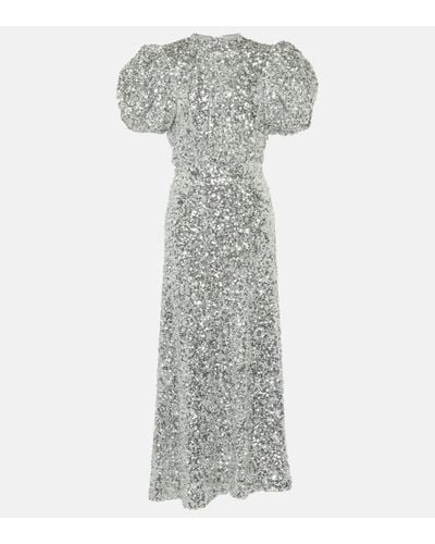 ROTATE BIRGER CHRISTENSEN Puff-sleeve Sequined Midi Dress - Gray