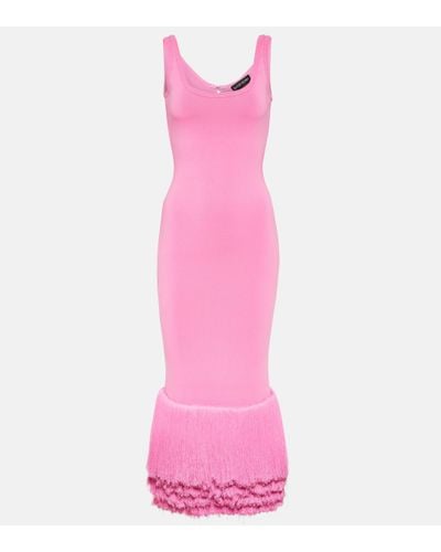 David Koma Fringed Knitted Midi Dress - Pink