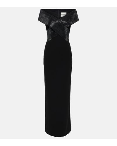 Roland Mouret Off-shoulder Velvet-trimmed Cady Gown - Black
