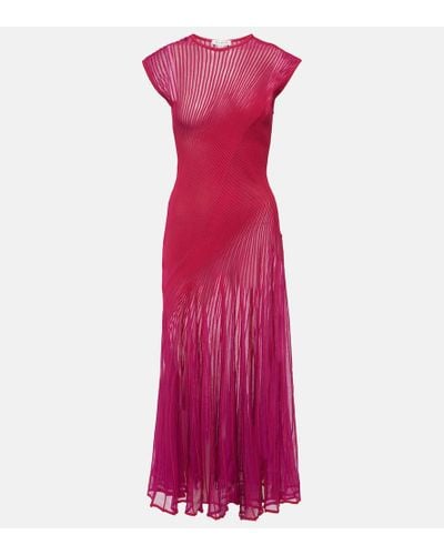 Alaïa Twisted Knit Midi Dress - Purple