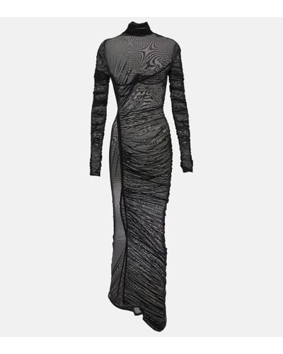 Mugler Vestido largo translucido fruncido - Negro